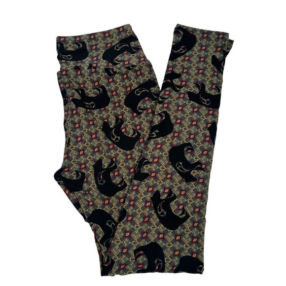 LuLaRoe Black Indian Tribal Bear Tan Brown Caveman Drawings Leggings One Size OS - Picture 1 of 6